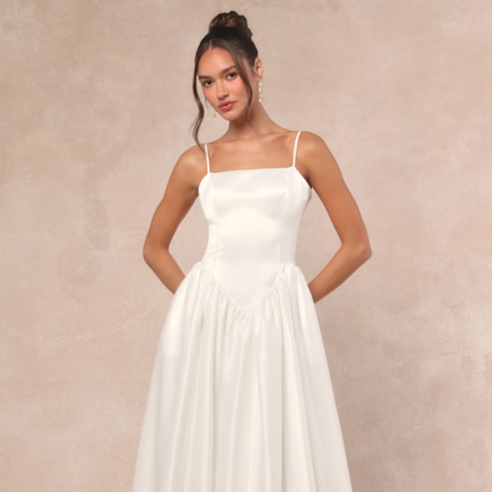 Lulus Bria White Basque Waist Maxi Dress - Size XS